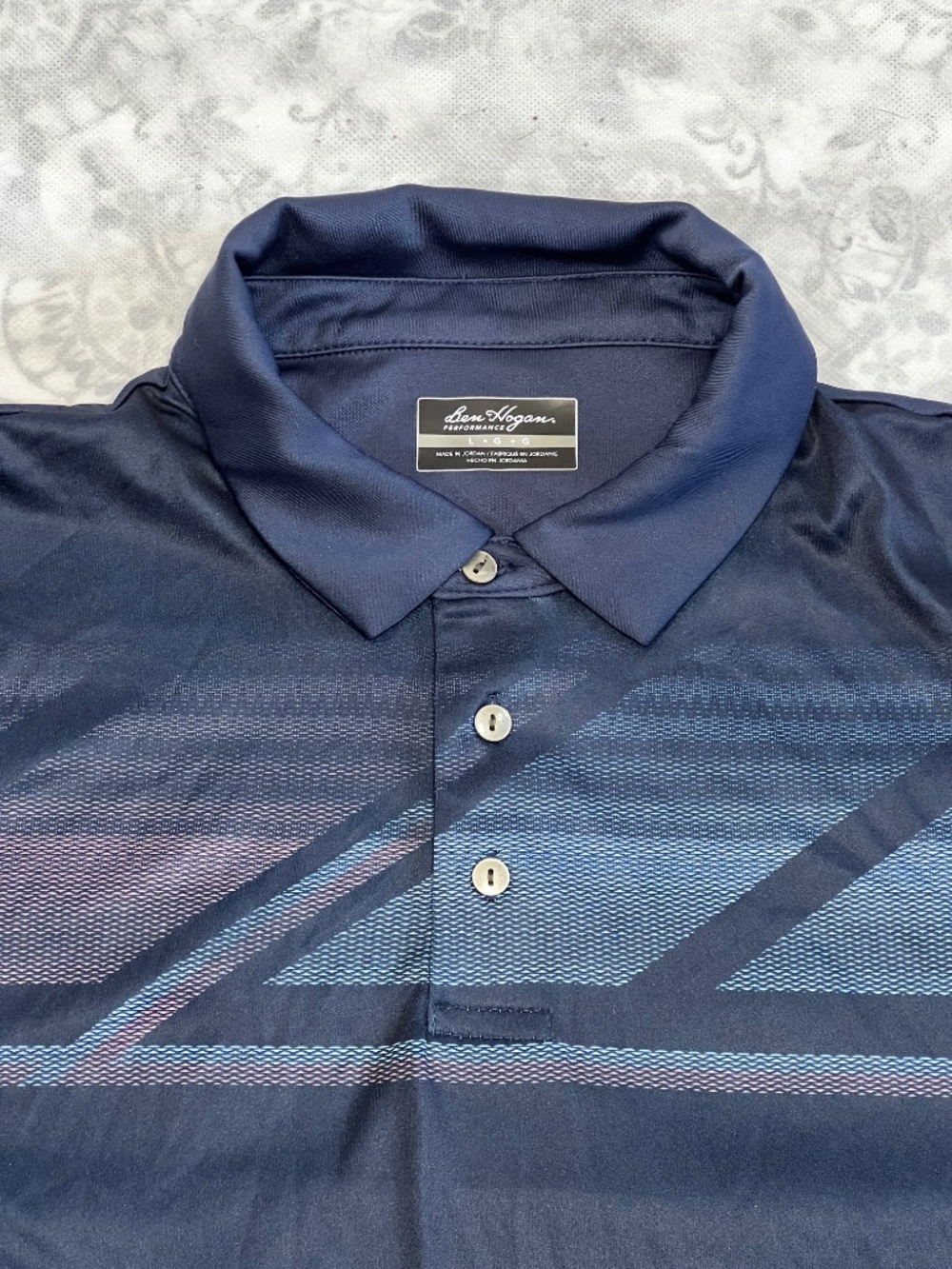 Ben Hogan Mens Sz L Performance Asymmetric Geo Blue Golf Polo Short Sleeve Shirt